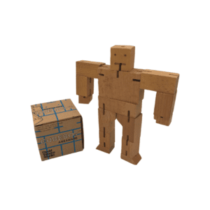 Small Natural Cubebot posing next to box