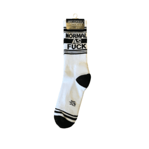 "normal as fuck" socks black and white