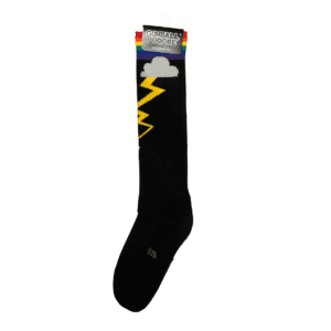 black socks with rainbow storm cloud