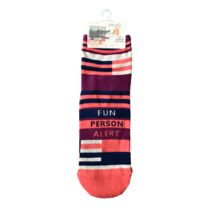 striped orange and pink socks"fun person alert"
