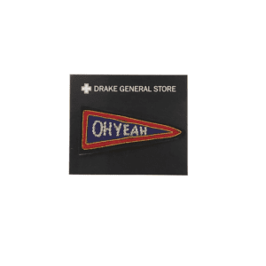 pennant shaped pin with red border "OH YEAH"
