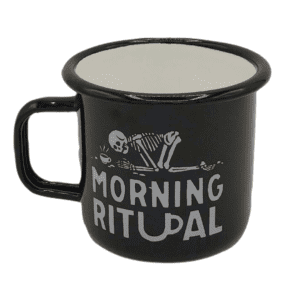 Pyknic death before decaf enamel mug