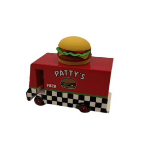 red mini wooden toy burger truck