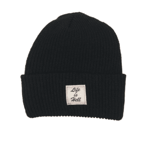 black beanie with patch "life is hell"